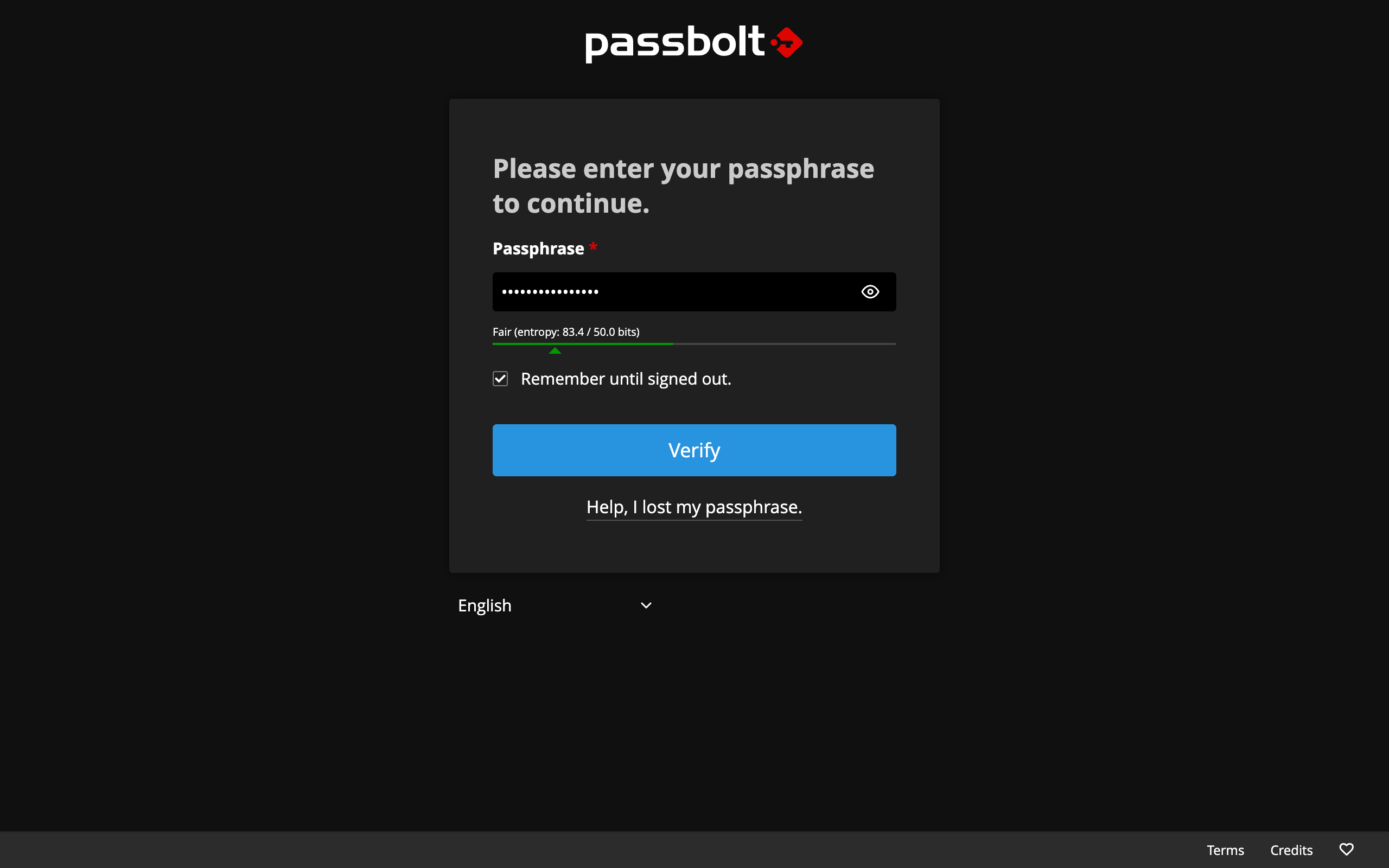 User setup - Enter passphrase