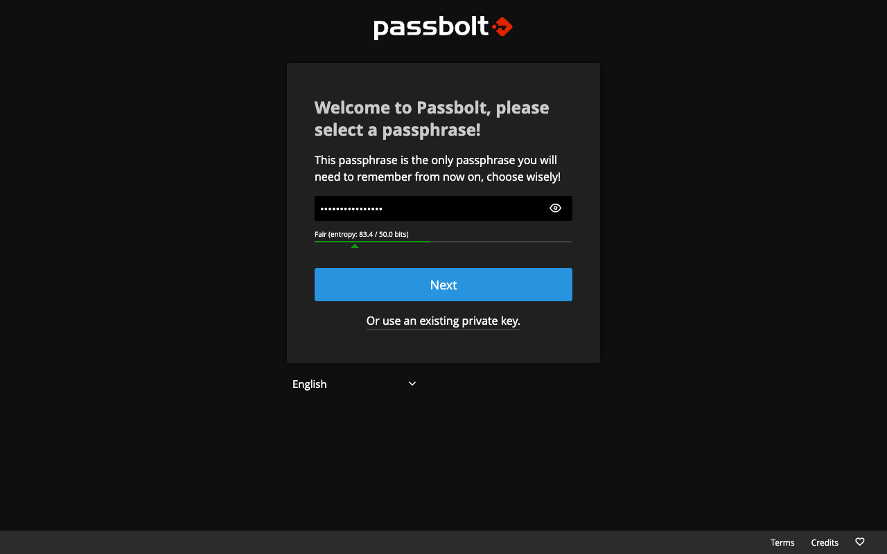 User setup - Select a passphrase