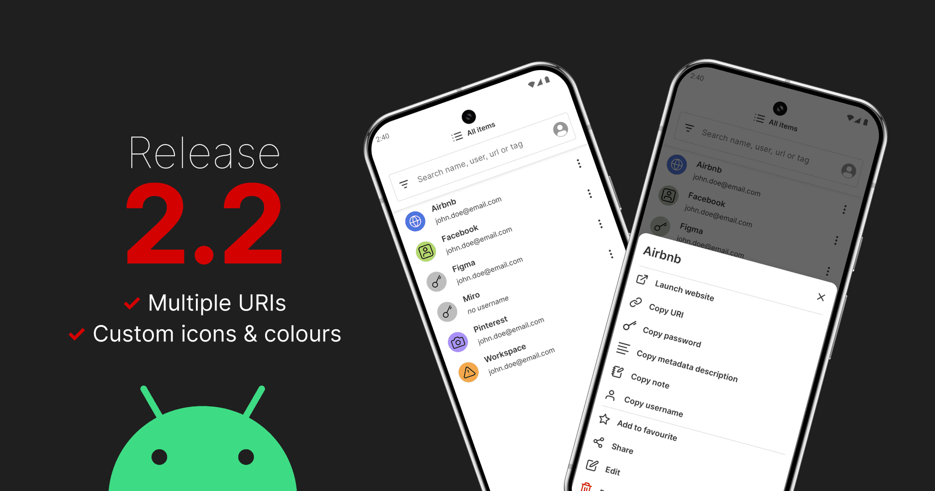 Passbolt Android App 2.2.0: Icons and multiple URIs