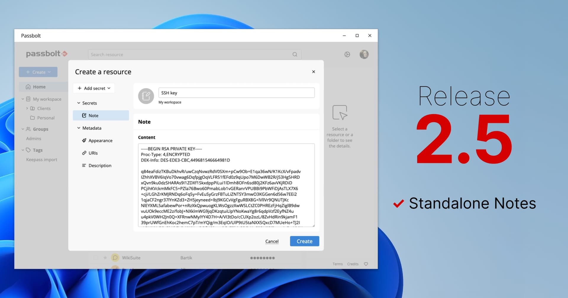 Passbolt Windows App 2.5.0: Standalone notes