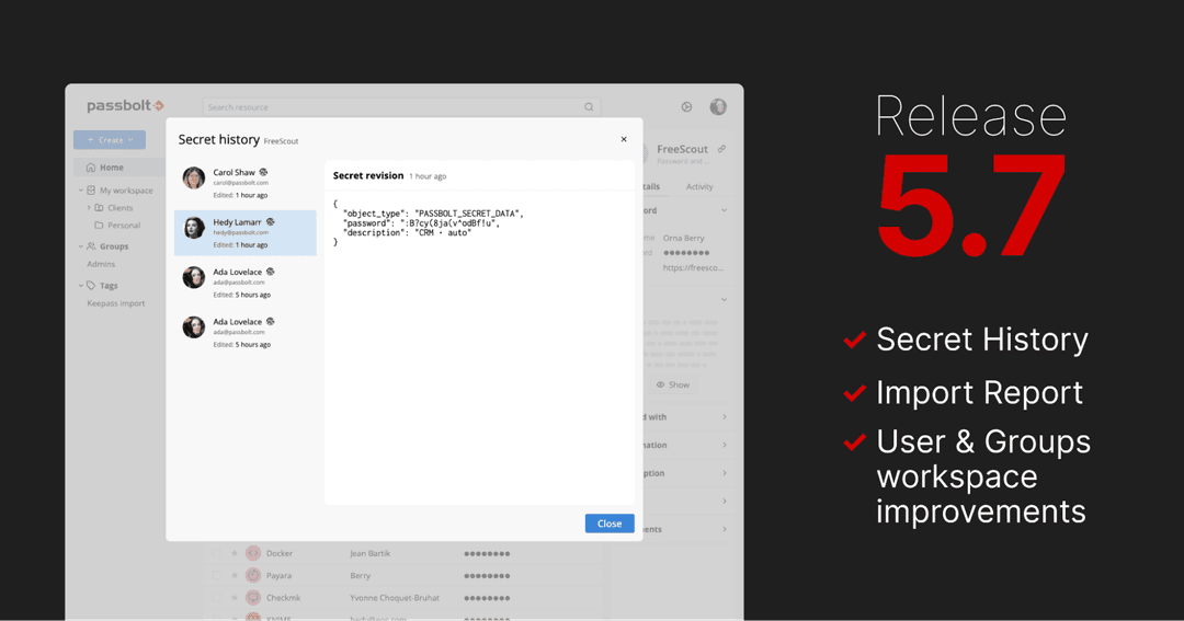 Passbolt 5.7: Secret history, user-group management, and import reports