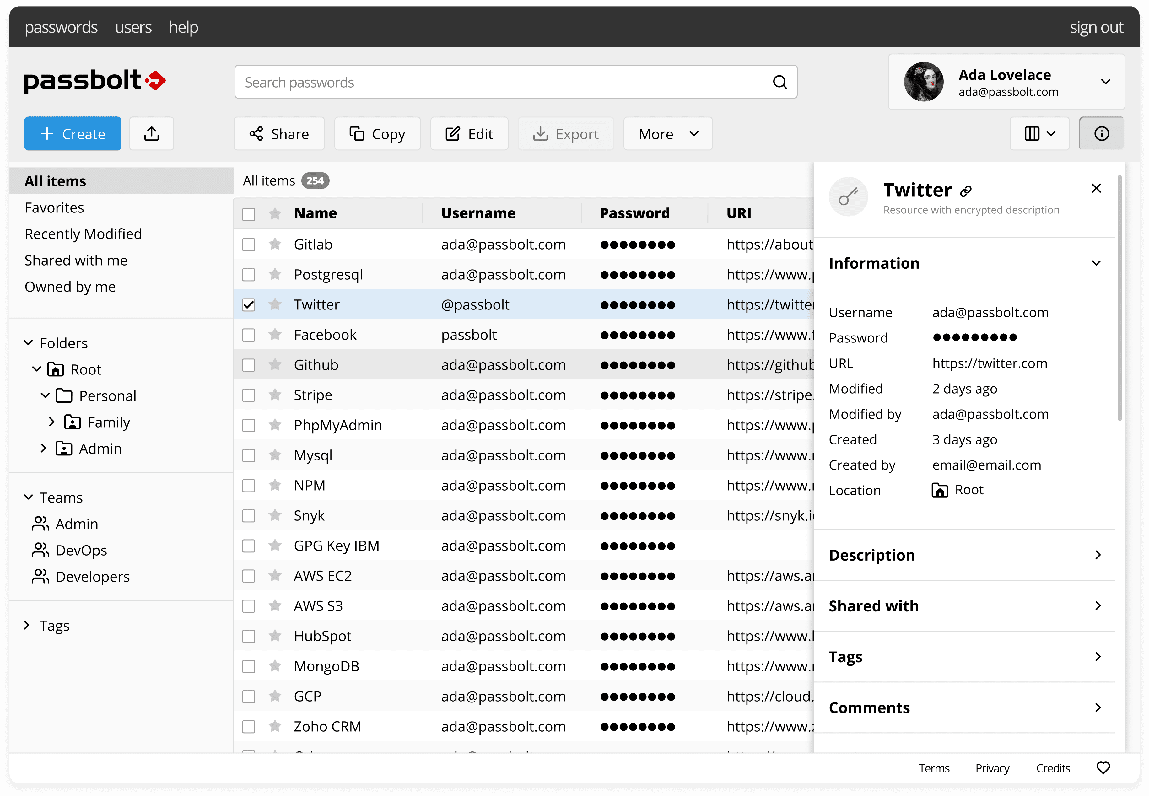Passbolt Product screenshot desktop