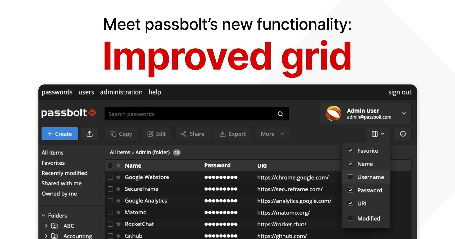 Meet passbolt's new functionality: Improved Grid
