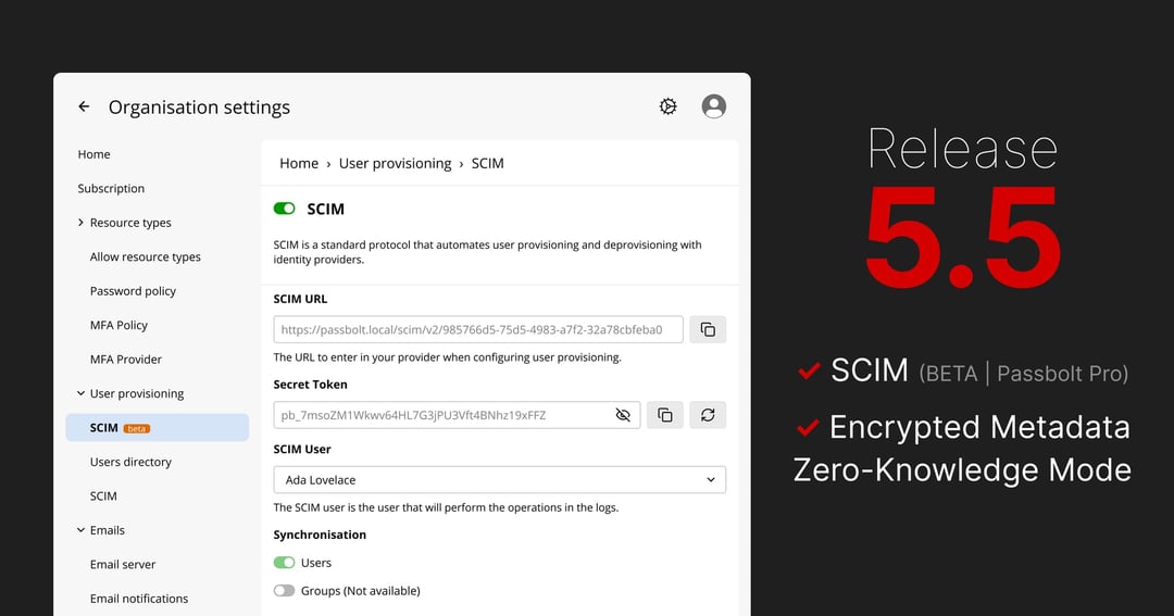 Passbolt 5.5: SCIM on Pro, encrypted metadata on Cloud and improved privacy for all