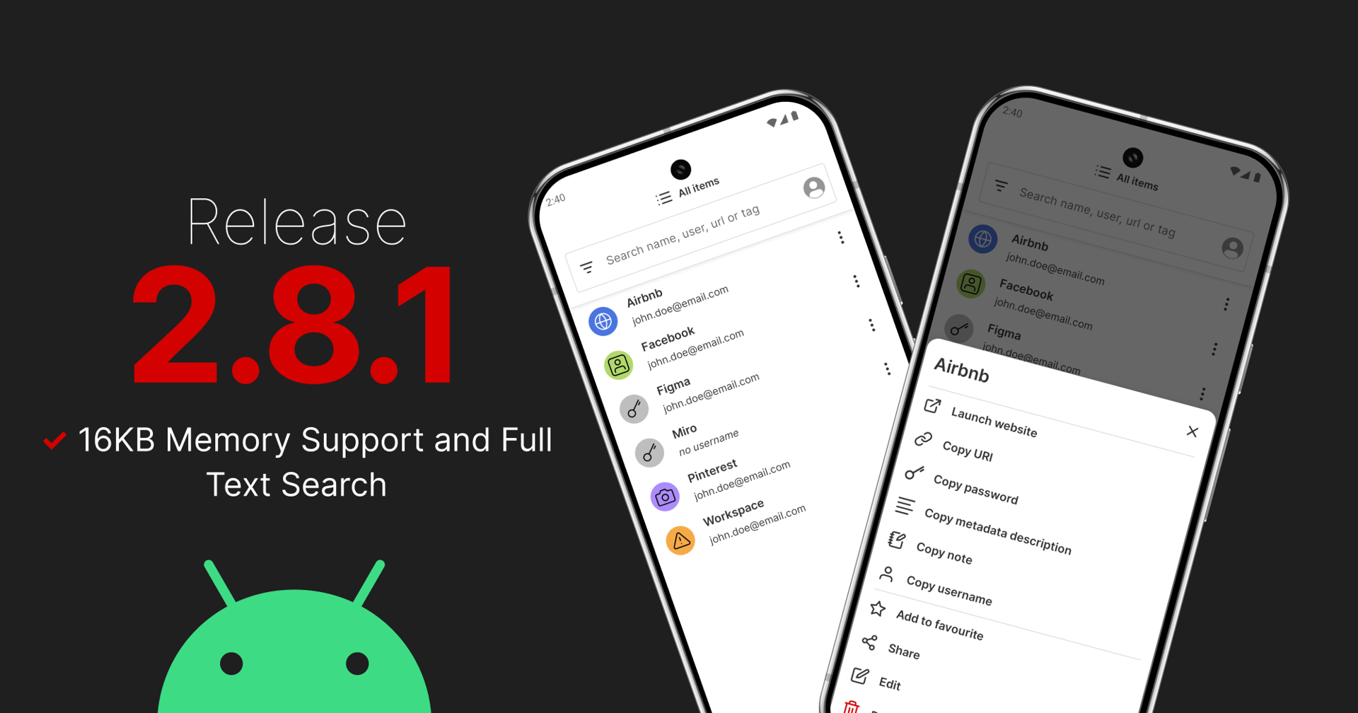 Passbolt Android App 2.8.1: 16KB Memory Support and Full Text Search