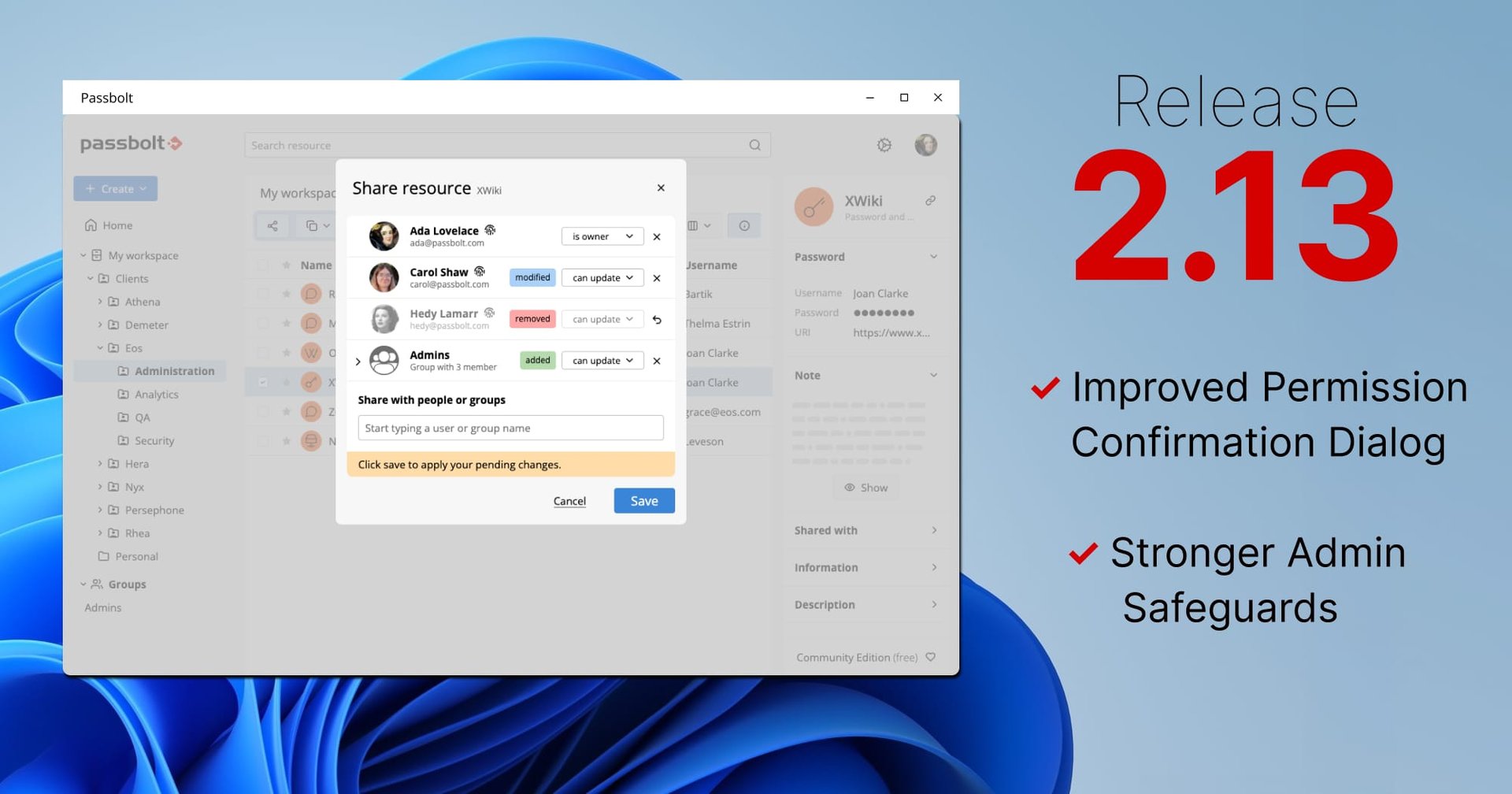 Passbolt Windows 2.13.0: Clearer Permission Changes & Stronger Admin Safeguards