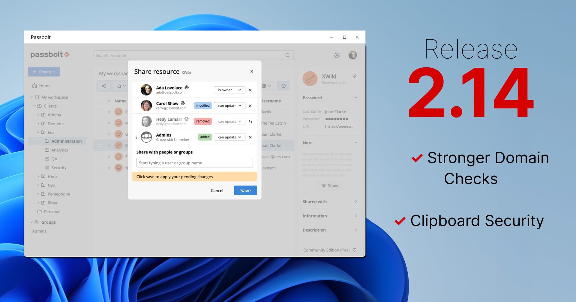 Passbolt Windows 2.14.0:Stronger Domain Checks & Clipboard security