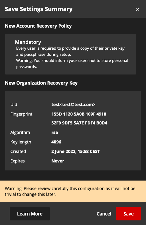 Confirm account recovery policy