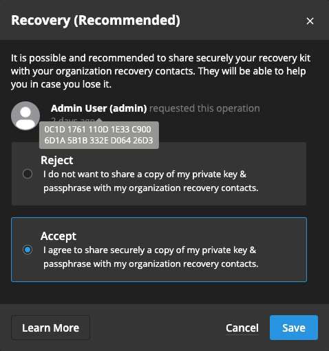Account recovery subscription dialog.