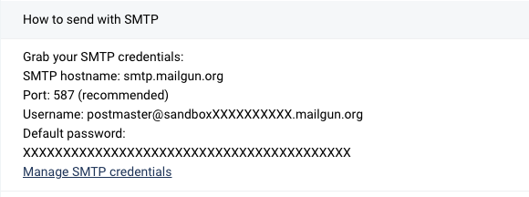 Mailgun - SMTP Credentials