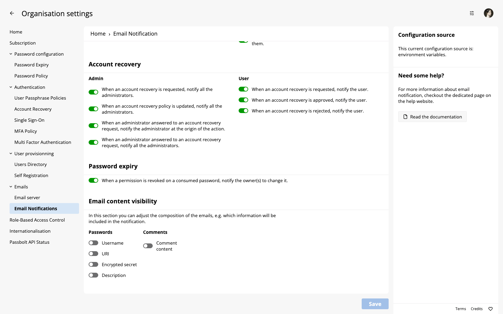 Email Notification Settings - Email Content Visibility