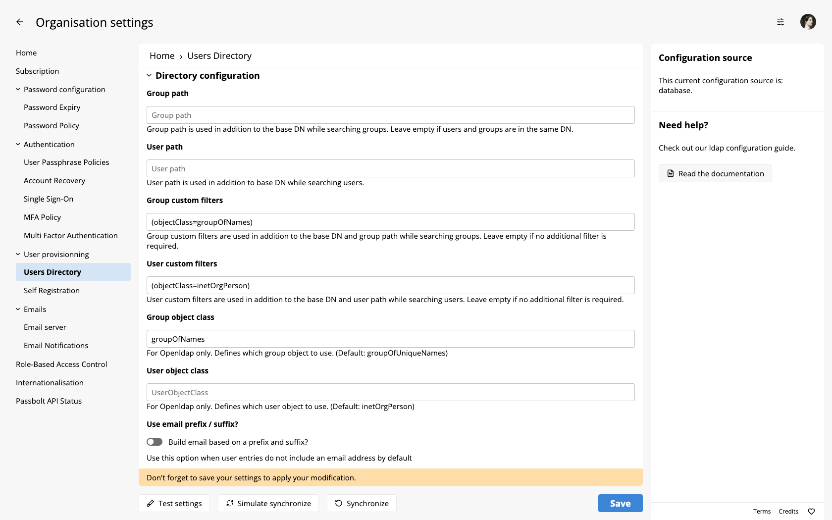Ldap settings custom filter fields