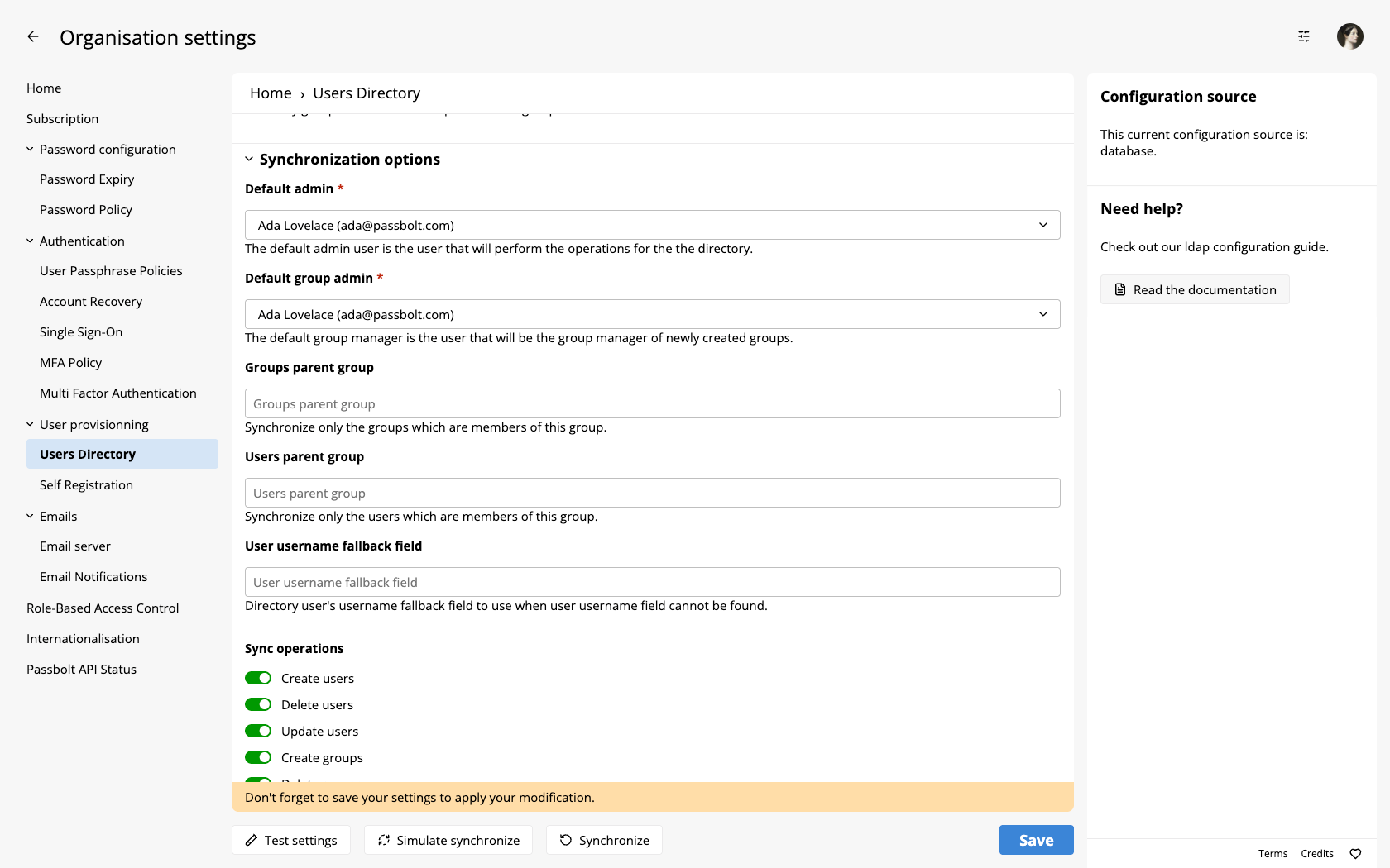 Ldap settings parent group fields