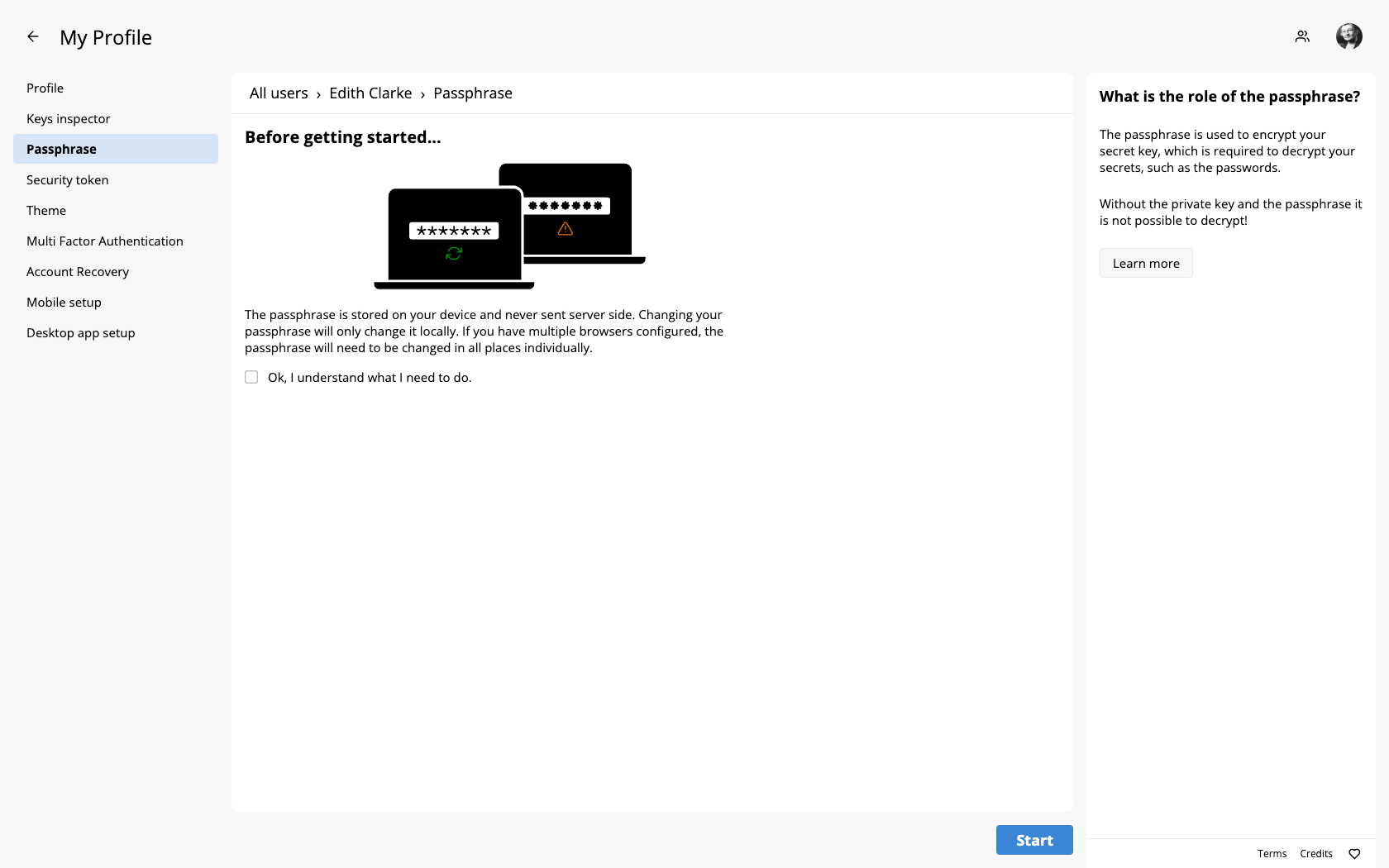 Update passphrase - step 1