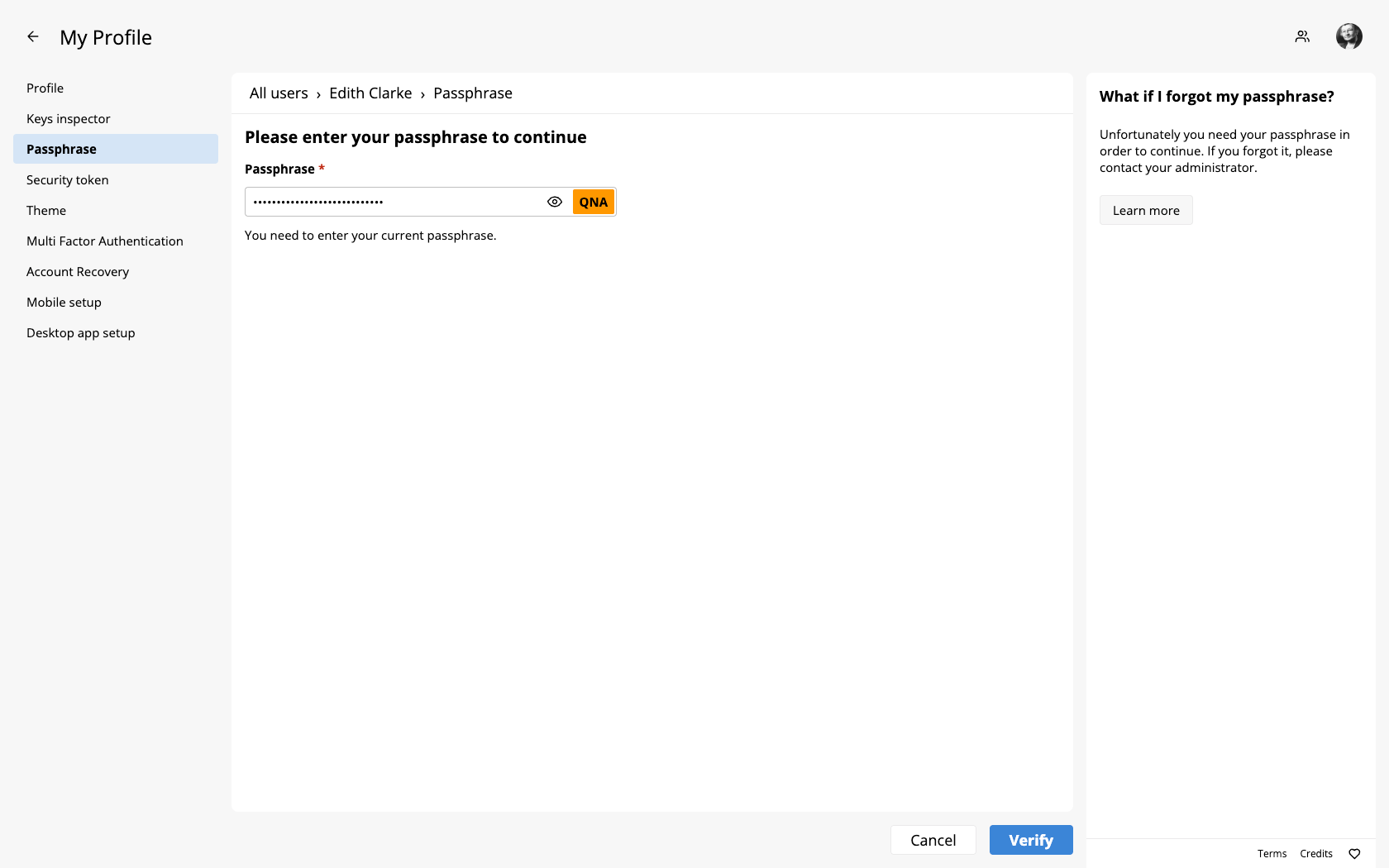 Update passphrase - step 2