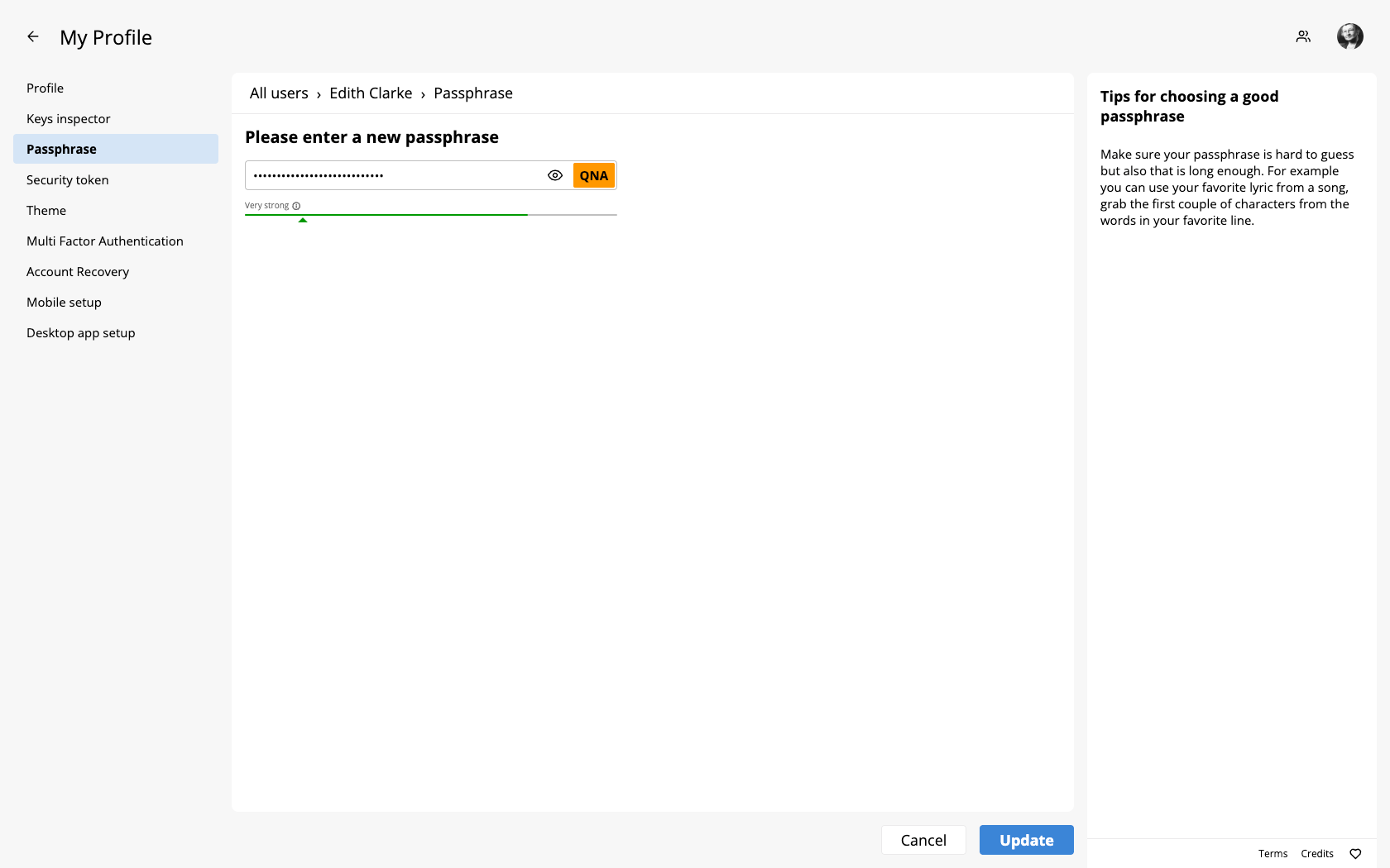 Update passphrase - step 3
