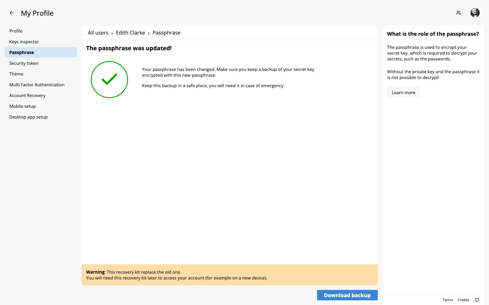 Update passphrase - step 4