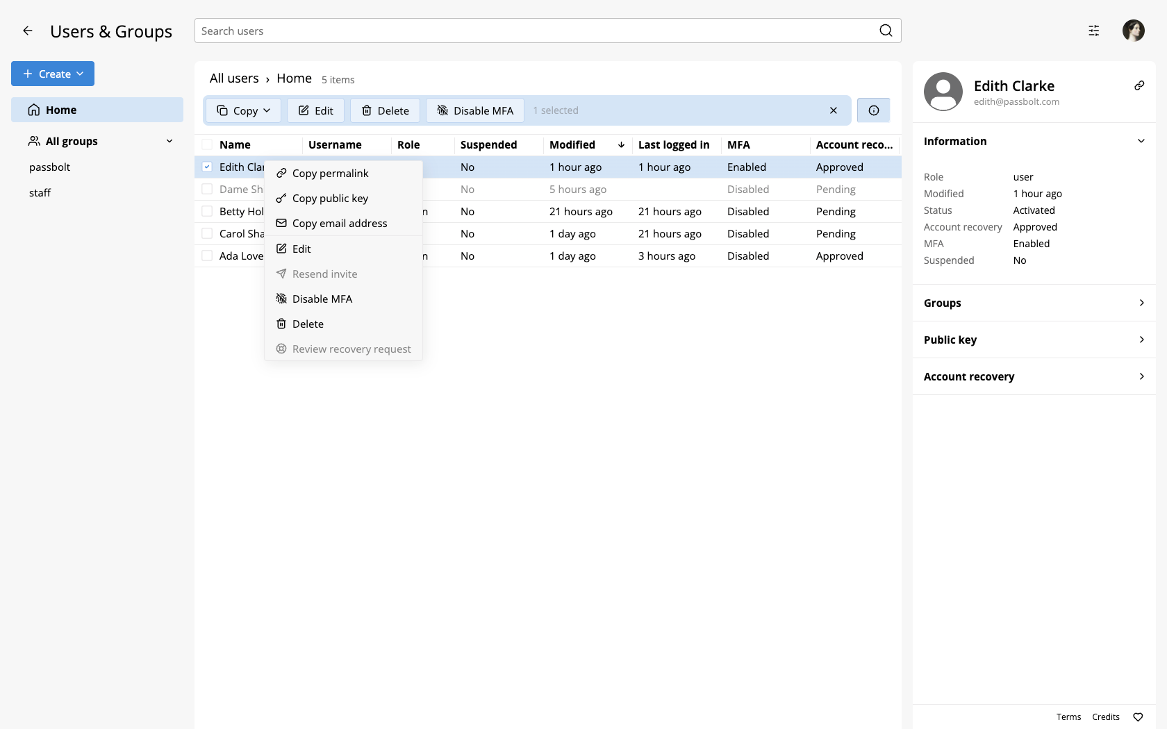 Disable MFA from the users workspace