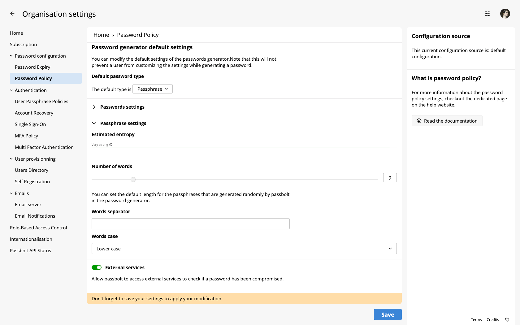 Password Policies administration