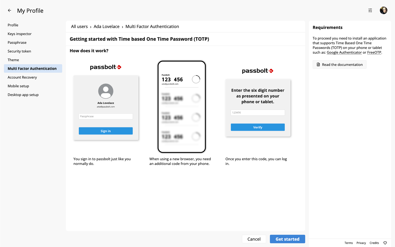 Setup TOTP as a user