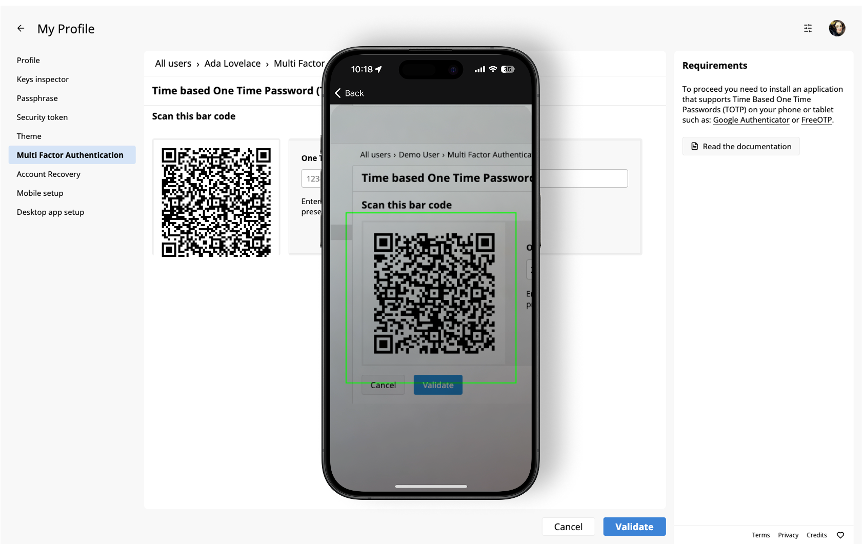 Scan TOTP QR code