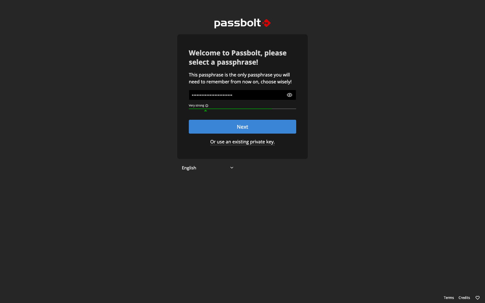 User setup - Select a passphrase