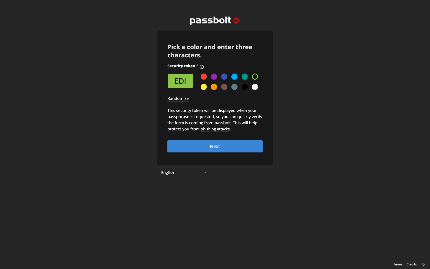 User setup - Security token selection