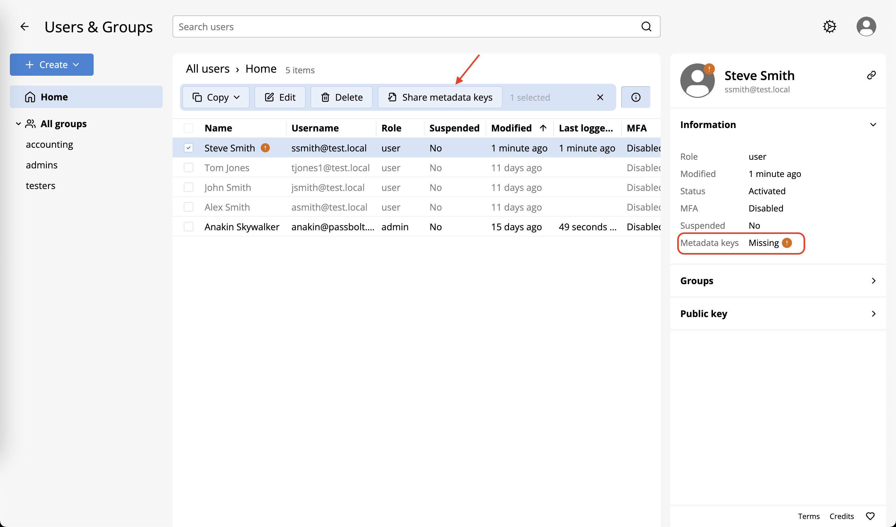 Share Metadata Key with an user