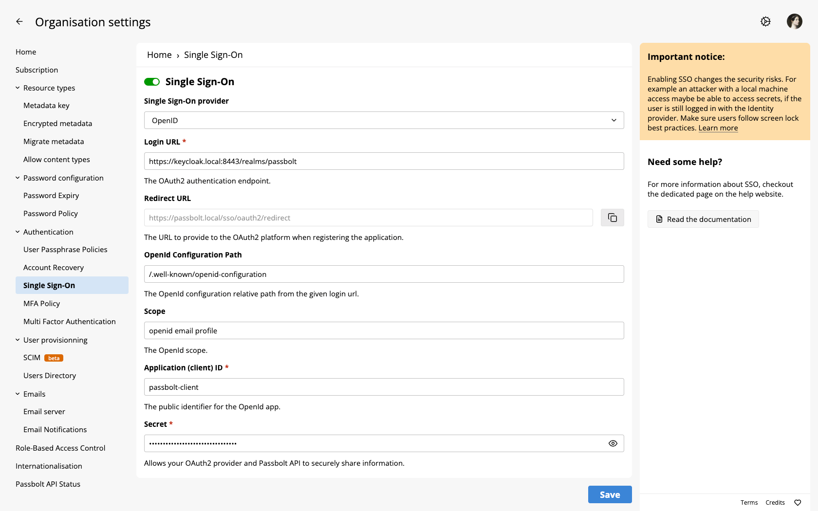 Passbolt SSO configuration