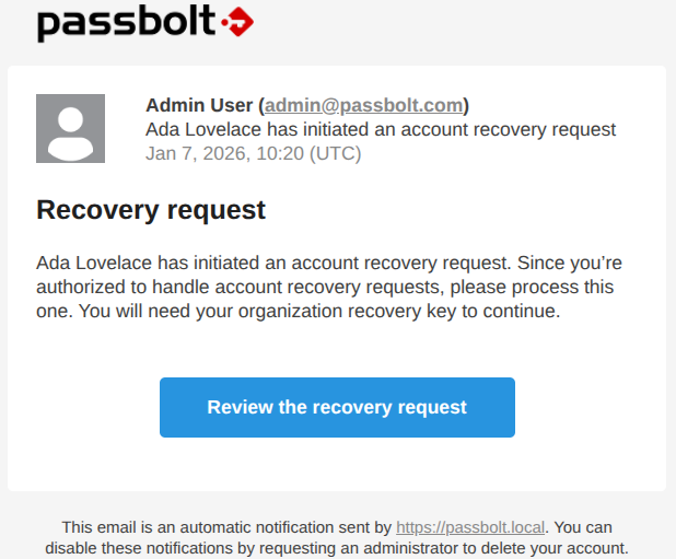 Recovery request by email