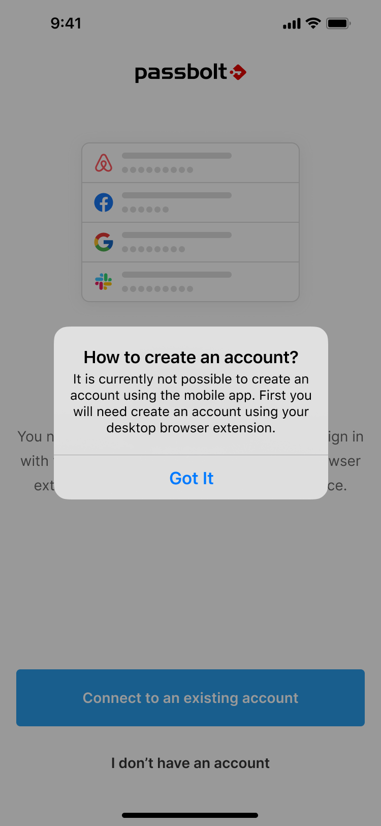 Login options screen in the passbolt mobile app