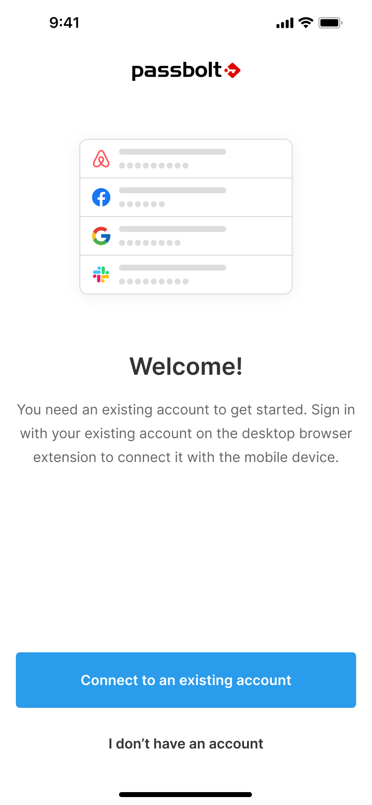 Welcome screen of the passbolt mobile app