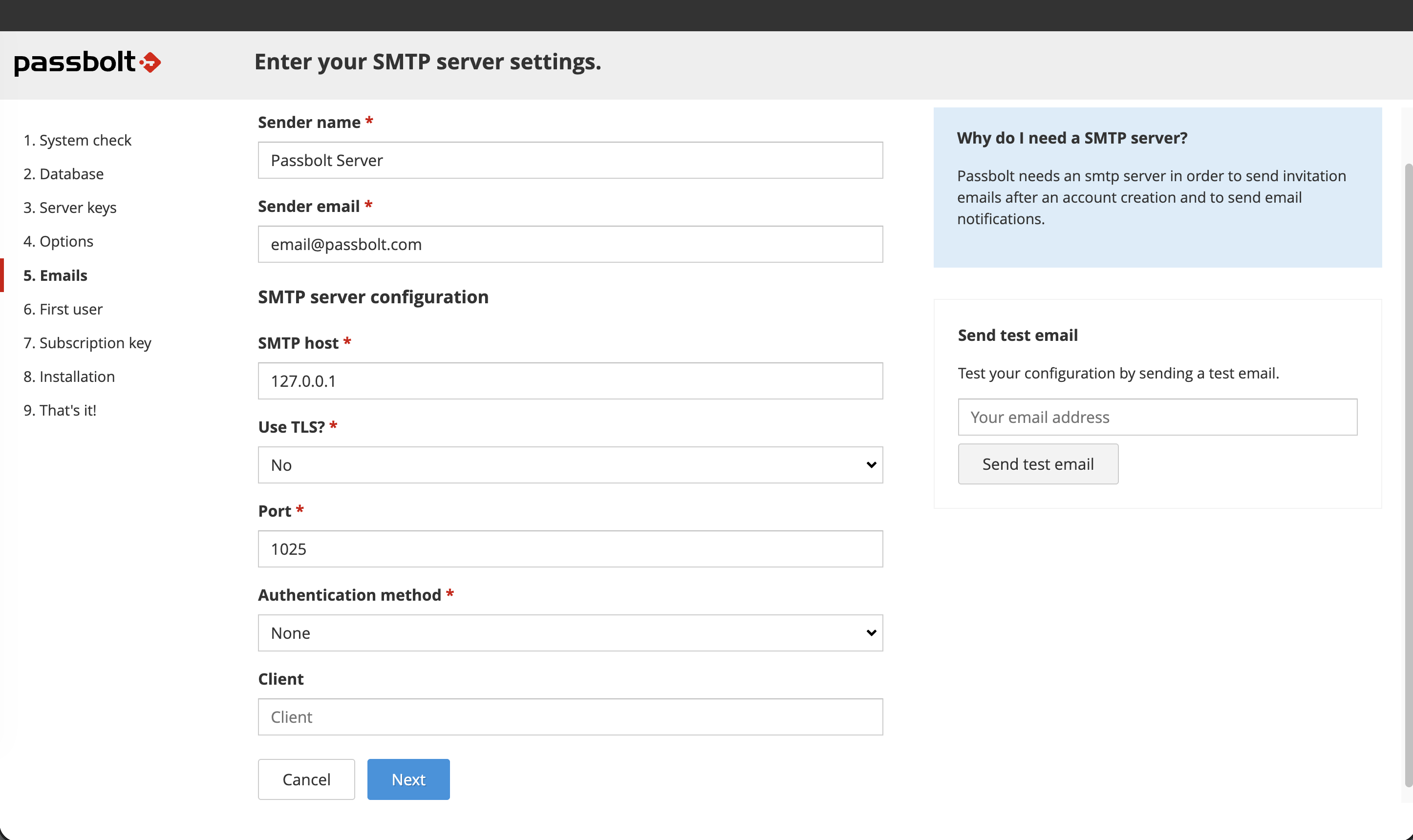 SMTP details from the Wizard