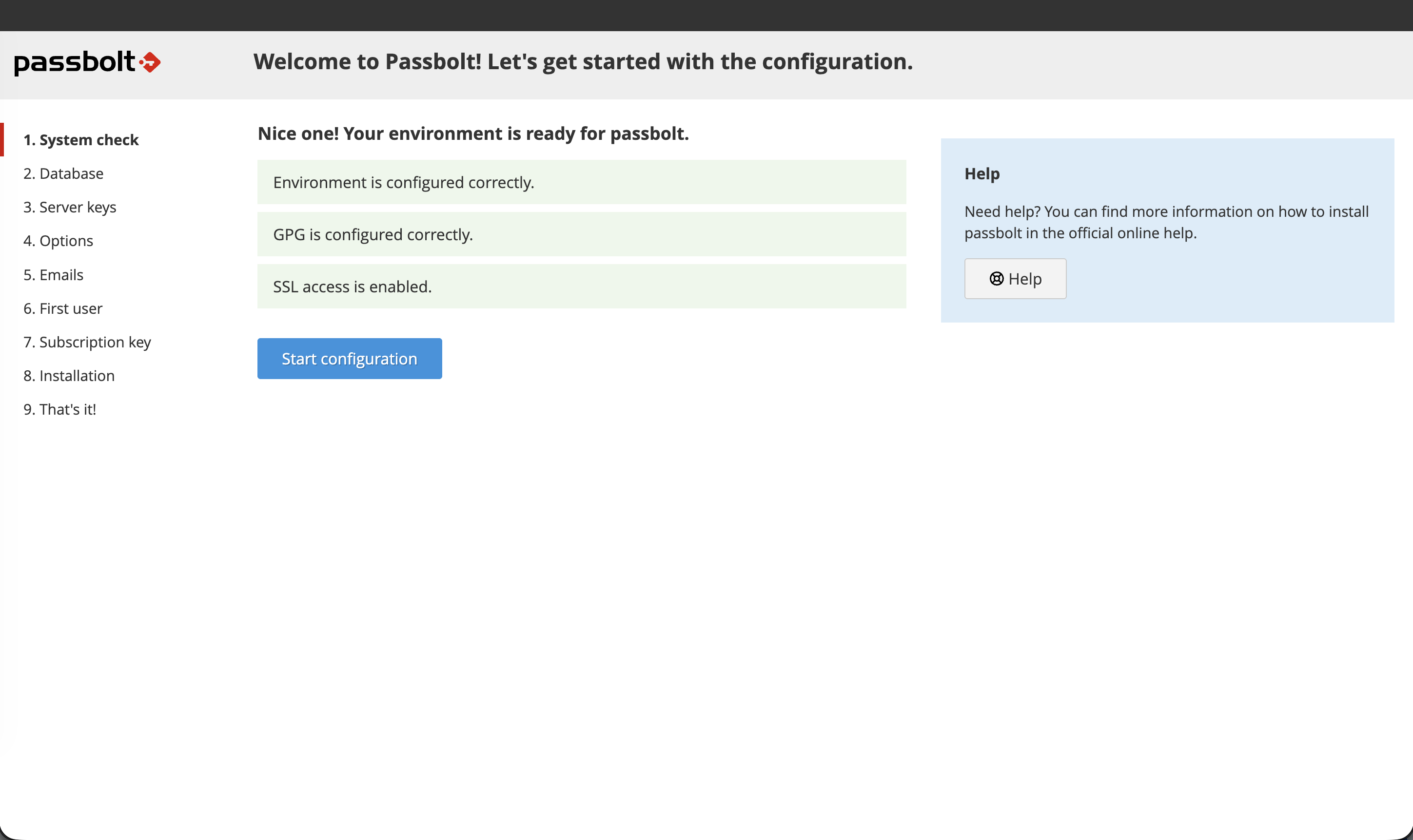 Passbolt welcome page before configuration