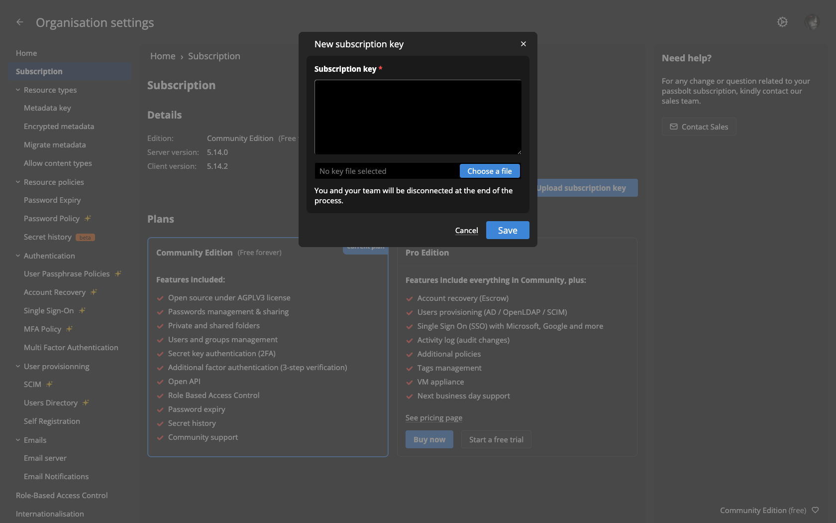 Import Subscription Key - from CE