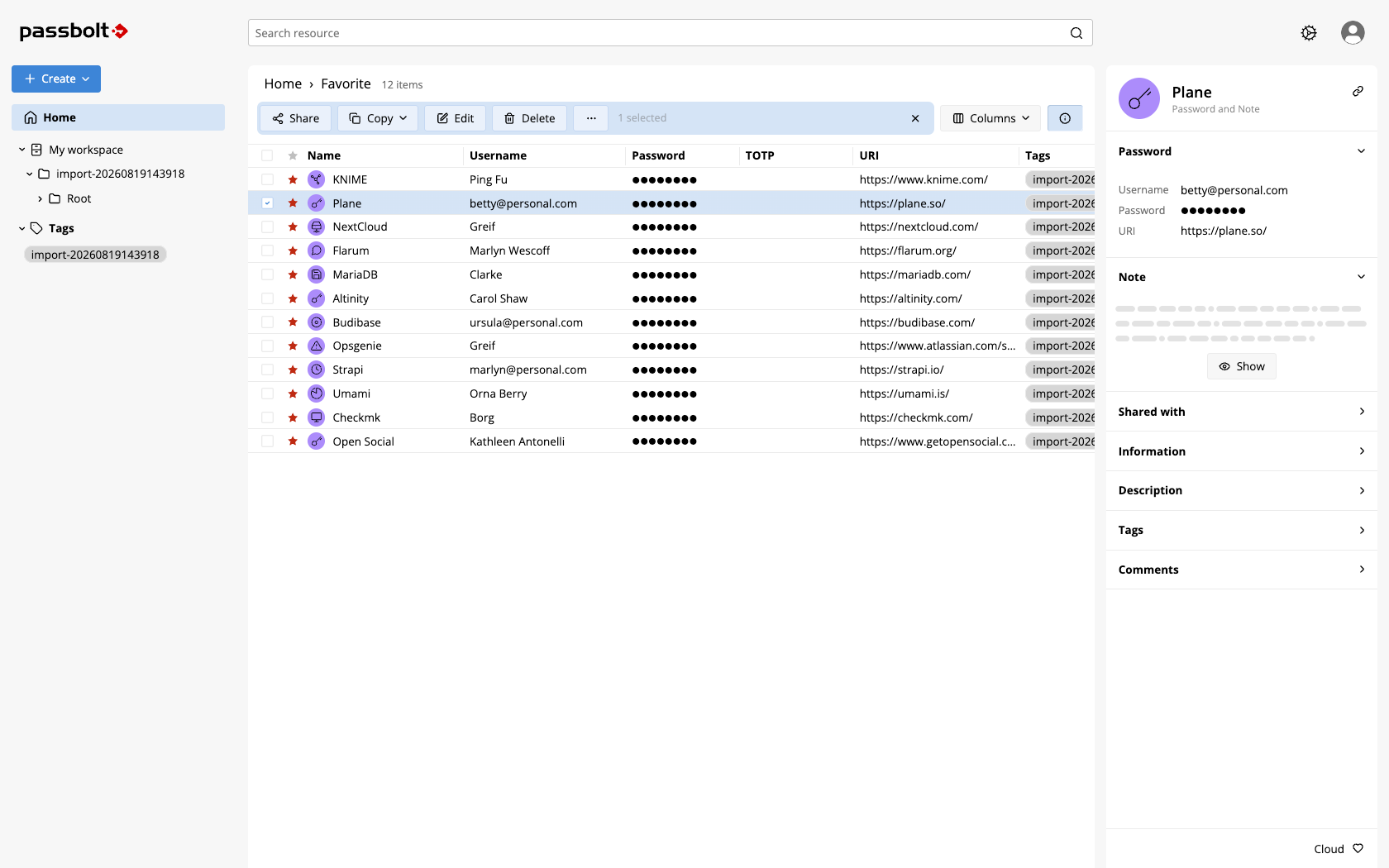 Resources marked as favorite