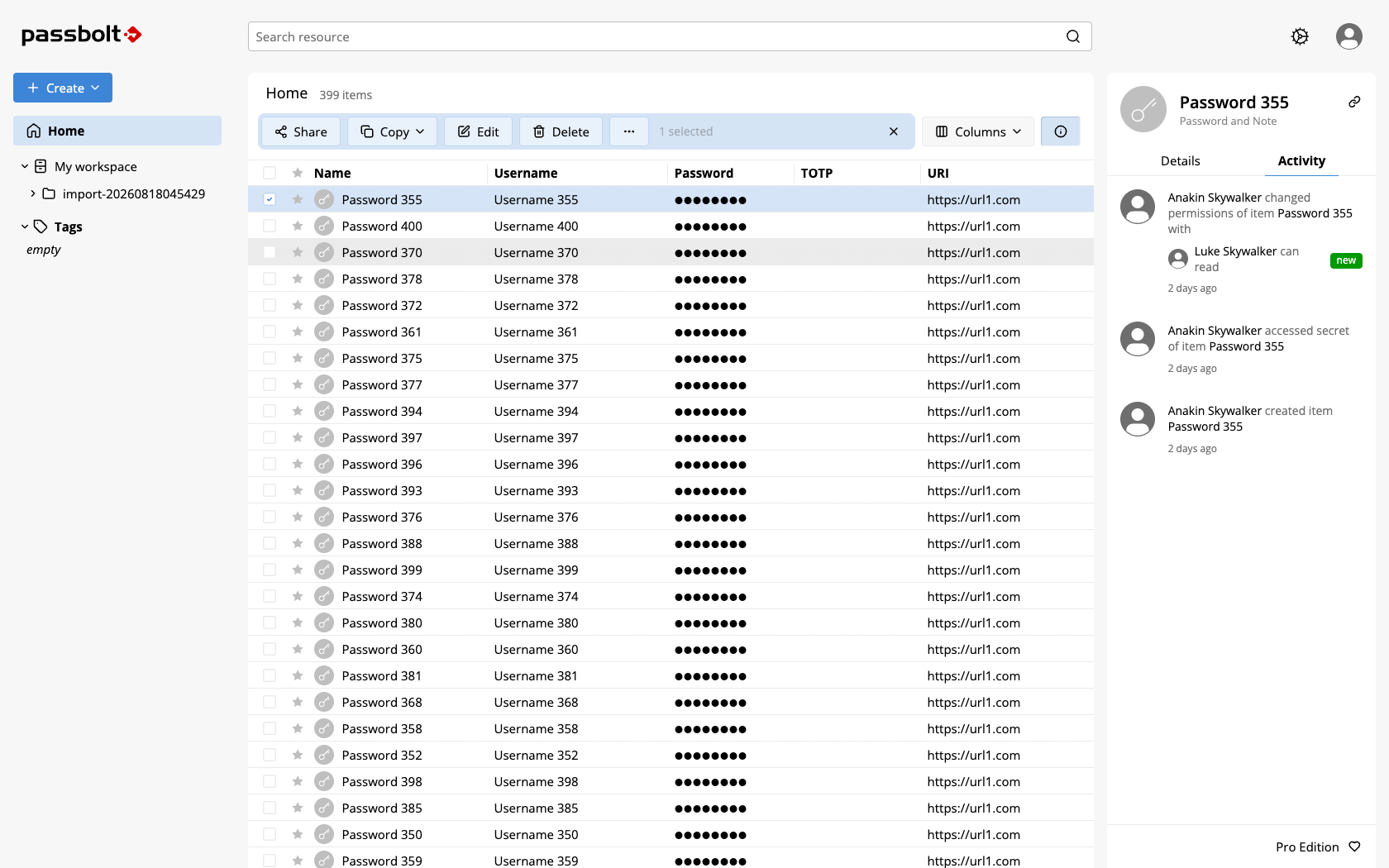 Activity tab in the resource details sidebar