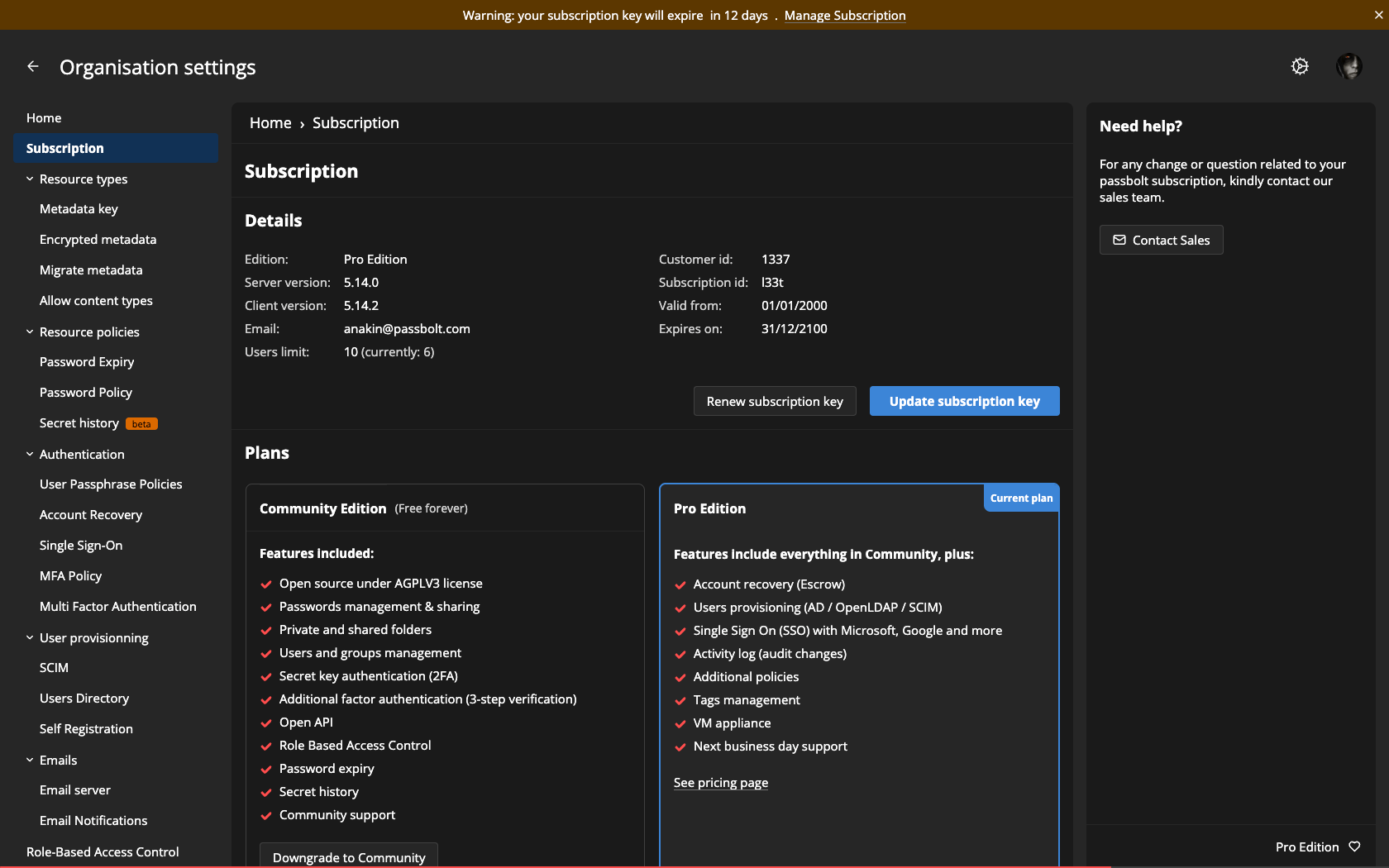 Import Subscription Key - Key Expired