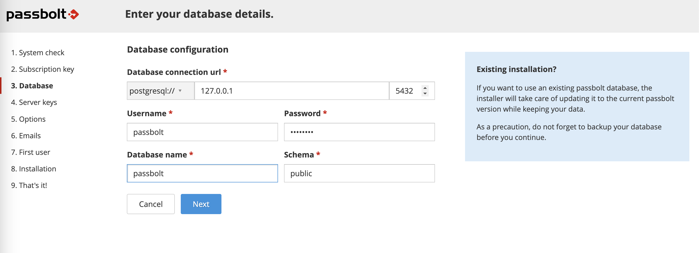 Configure Postgres on the webInstaller