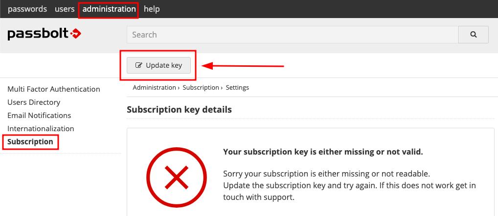Update subscription key administration screen 